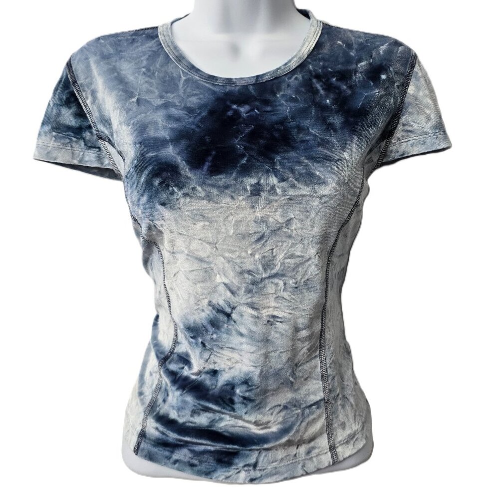 Wilfred Free Velvet Baby Tee L Top Shirt Blue Tie Dye Stretch Beach Aritzia Cute